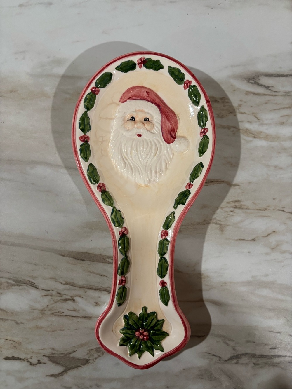 Holiday Santa Ceramic Spoon Rest - Cream and Red